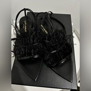 AUTHENTIC YSL FLAT SANDALS DECORATED WITH FEATHERS SIZE 8